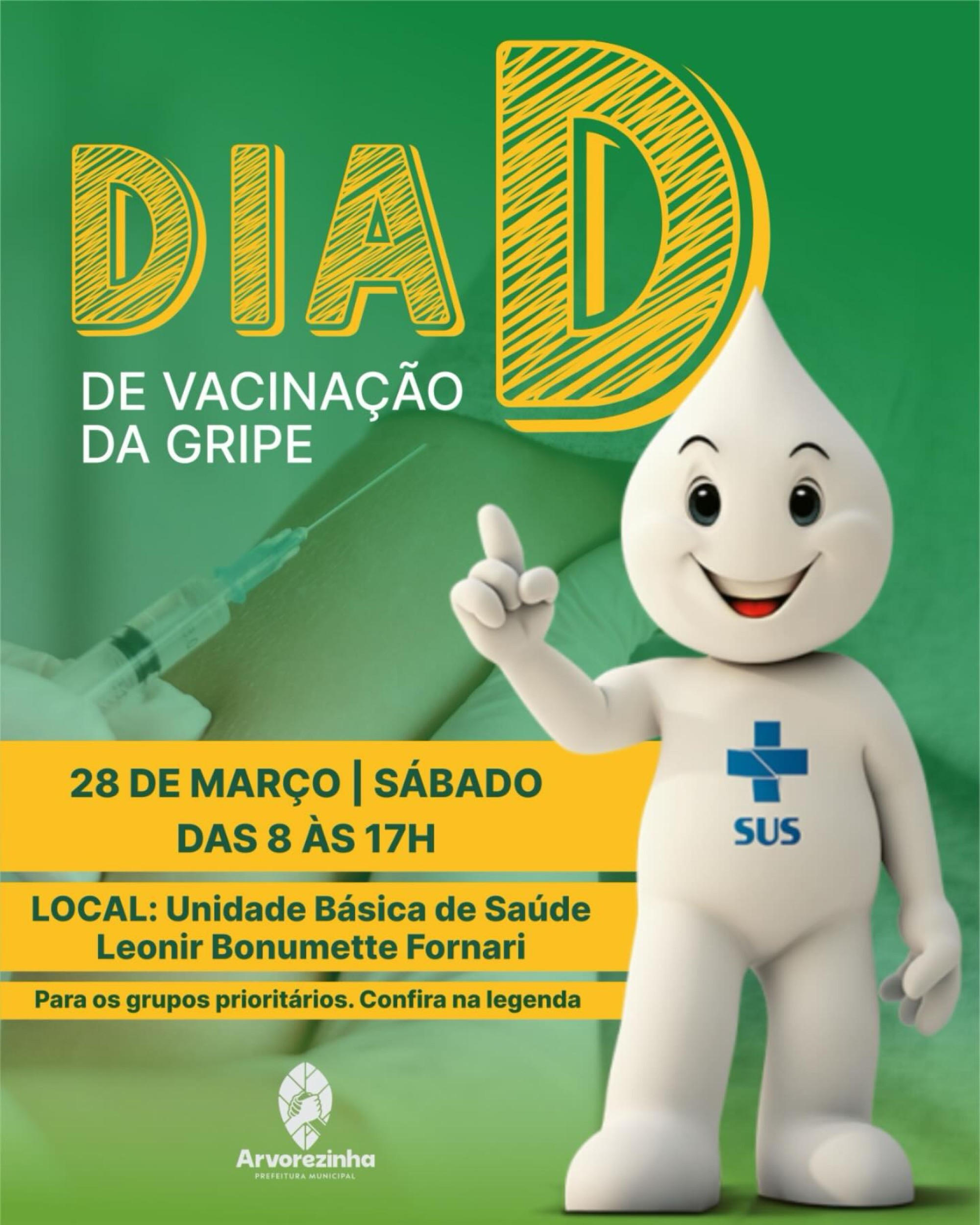 Município de Arvorezinha realiza o Dia D de Vacinação em 28 de março e mobiliza a comunidade para reforçar a proteção e atualizar as cadernetas.